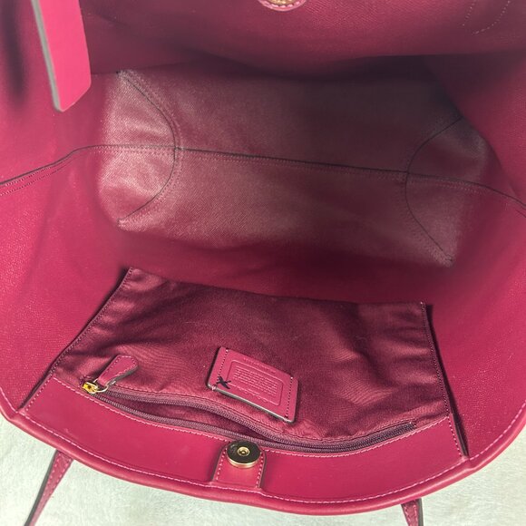 Coach Signature Canvas 5696 City Tote Bag In IM/Brown/Black Cherry-Large - Picture 12 of 16